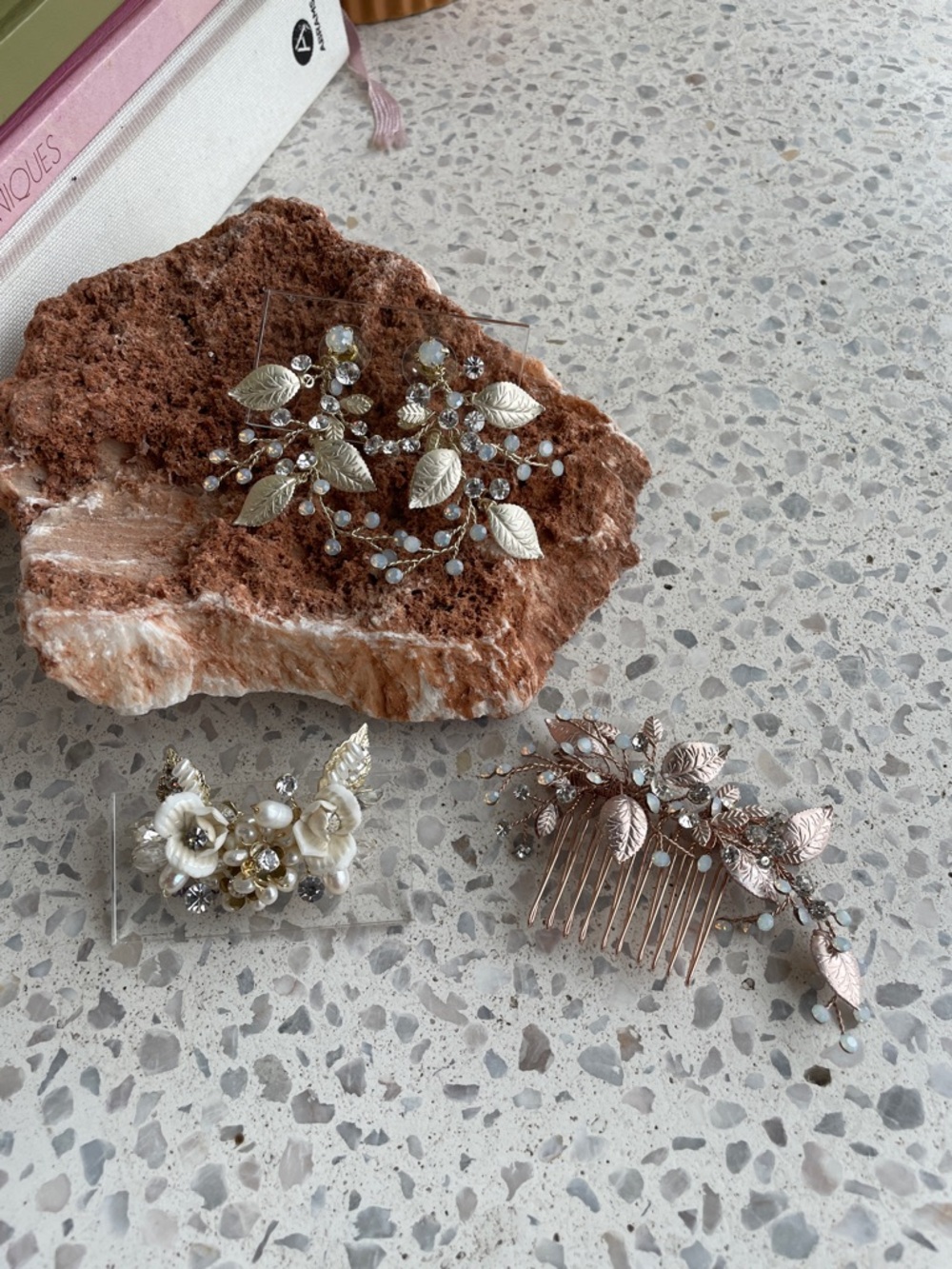 UNTAMED PETALS BY AMANDA JUDGE Rose Gold & Silver Leaf Hair Comb Trio